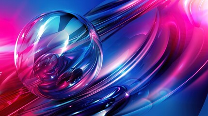 Wall Mural - Bright Pink and Blue 3D Abstract Sphere - a vibrant and modern geometric background. The dynamic interplay of colors creates a striking and engaging visual.