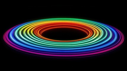 Wall Mural - Abstract Rainbow Circular Light Trails, Neon Glowing Rings, Dynamic Energy