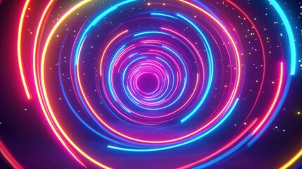 Wall Mural - Abstract Neon Lights Circular Tunnel Glowing Dynamic Vibrant Colors