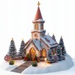 © Githa - 3D Render of a Christmas Village Church, on isolated white background