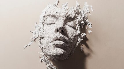 Aufkleber - Shredded paper face artistic expression in a minimalist digital studio setting - close-up conceptual art