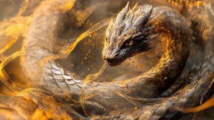 Poster - Close-up view of artistic naga dragon sculpture from tea residue in a cultural visual arts creative gallery
