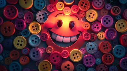 Aufkleber - Vibrant overhead perspective of colorful buttons representing joyful emotions in creative graphic design space