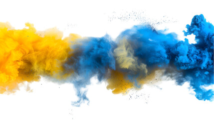 Wall Mural - Grey, Yellow, Blue colours powder exploding isolated on a transparent background