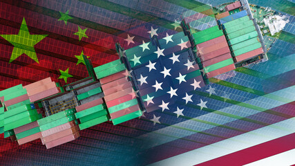 US imposes tariffs on solar panels from China. Renewable energy policy. US solar panel tariffs target Chinese imports. Geopolitical trade impacts in global green energy industry. US tariff policy.