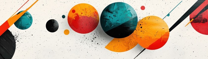 Fototapete - Abstract Art with Colorful Circles and Dynamic Brush Strokes