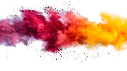 White, Yellow, Red colours powder exploding isolated on a transparent background