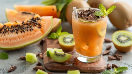 Wall Mural - A tropical explosion in your mouth cacao water infused with the flavors of sweet melon and tangy kiwi.