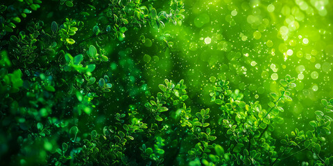 Wall Mural - Beautiful green leaves with bokeh light background, Nature background