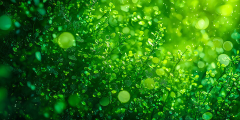 Wall Mural - Beautiful green leaves with bokeh light background, Nature background