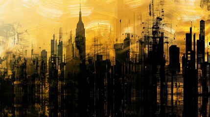 Urban Silhouette Abstract Art Background - a modern and captivating visual. The skyscraper skyline creates a sleek and contemporary urban aesthetic.