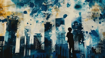 Urban Silhouette Abstract Art Background - a modern and captivating visual. The skyscraper skyline creates a sleek and contemporary urban aesthetic.