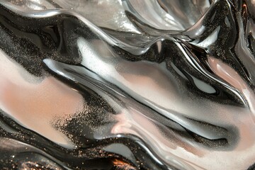 Metallic liquid waves, pink and black color scheme, high gloss, organic abstract art, soft flowing texture, water-inspired, close-up view 2