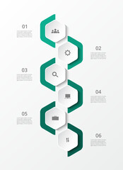 Wall Mural - Step by step infographic template with 6 steps, options, parts or processes.