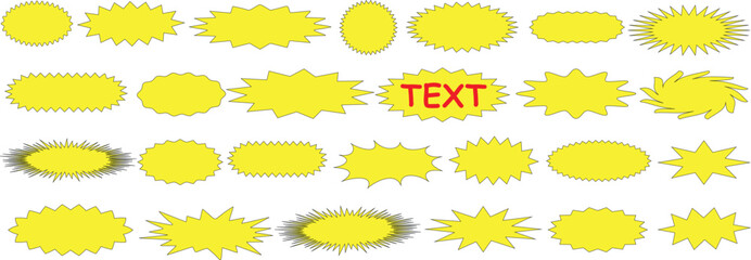 Wall Mural - yellow comic explosion shapes, comic style text bubbles, speech balloons, and starburst designs idea
