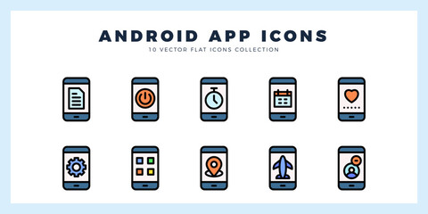 Wall Mural - 10 android app lineal color icon pack. vector illustration.