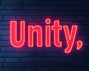 Fototapete - A glowing neon sign displaying the word 