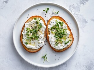 Wall Mural - Two slices of bread on white plate