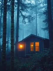 Canvas Print - Wooden cabin at night