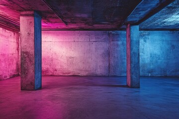 Wall Mural - Pink and Blue Light in Empty Room