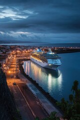 Wall Mural - Cruise ship in harbor at night