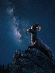 Wall Mural - ram sitting on rock at night