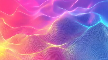 Wall Mural - abstract digital background with a glowing mesh and a gradient of pink, yellow, and blue.