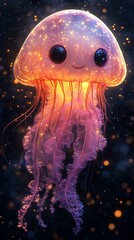 Wall Mural - Luminescent jellyfish features vibrant tentacles and mesmerizing big bright eyes picture