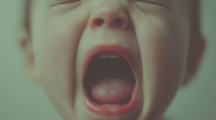 Wall Mural - A baby with a mouth wide open. The baby is crying.