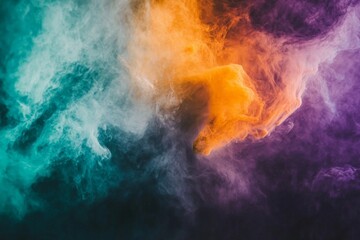 Poster - Vivid hues of purple, orange, and teal swirl in a dynamic, abstract smoke art composition. The artwork creates a sense of creativity and imagination.