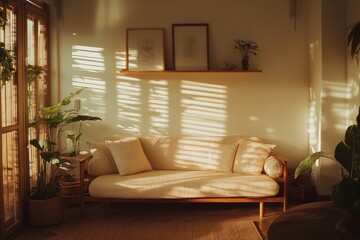 Aufkleber - A small, light-filled nook featuring a comfortable sofa, decor elements, and an array of indoor plants, creating a cozy and peaceful ambiance.