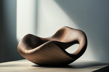 Aufkleber - A graceful wooden sculpture with smooth curves and a beautiful play of light and shadow captures elegance and artistry in a minimalist setting perfectly.
