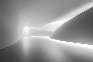 Leinwandbilder - This image features a sleek, innovative interior design with smooth curving walls and a contemporary feel, emphasized by its minimalist aesthetic and bright lighting.
