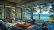© สมเจตน์ หนูแก้ว - Serene coastal retreat modern beach house living room with scenic ocean views tranquil environment inviting design