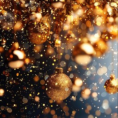 Aufkleber - Christmas glitter gold decor background.