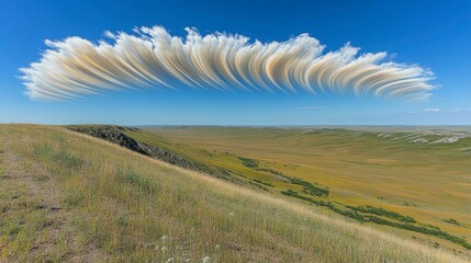 Wall Mural - A vibrant sky with fluffy cumulus clouds drifting peacefully across the horizon creating a calming and picturesque scene ideal for nature-themed visuals.
