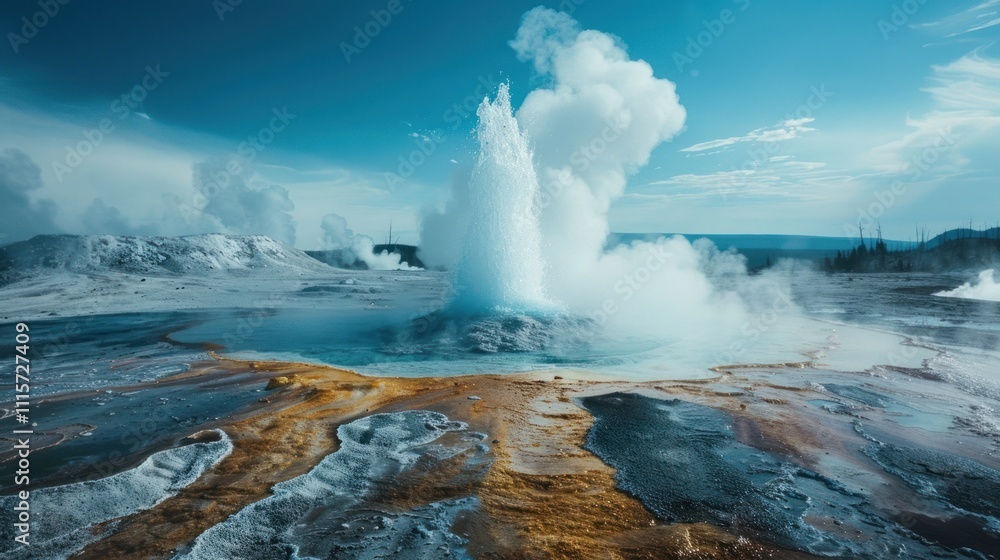 Majestic Geyser Eruption in Yellowstone National Park Stock ...