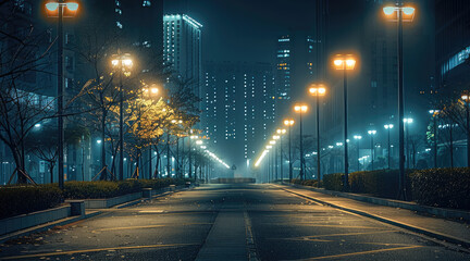 Poster - Solitary lights in an empty city.
