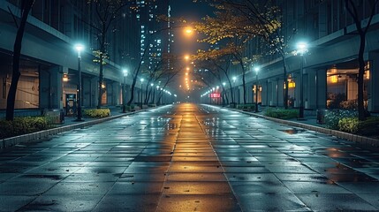 Poster - Solitary lights in an empty city.