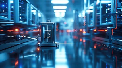 Aufkleber - A hardware security module integrated with blockchain encryption keys, sharp focus on the advanced cryptographic locks. The blurred background shows a high-tech lab.