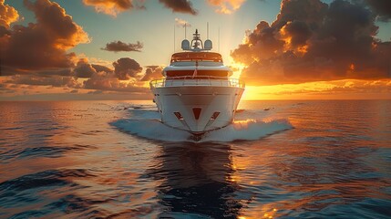 Wall Mural - Luxury Yacht on sea at sunset, natural sunlight, daytime.