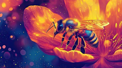 Canvas Print - A Honeybee Gathering Nectar From A Vibrant Flower