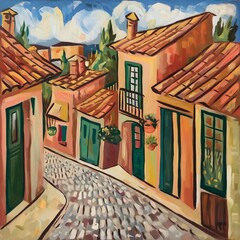 Wall Mural - Spanish small town scenery snapshot in Matisse style