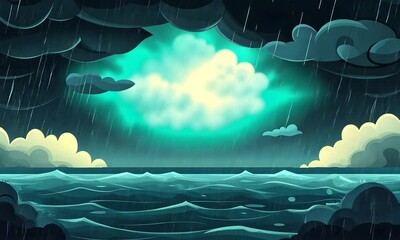 Wall Mural - A stormy ocean scene with dark clouds and rain, evoking a sense of moodiness and nature's power.