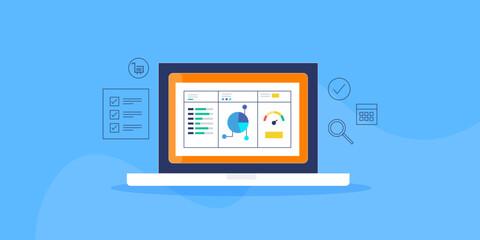 Wall Mural - vector illustration concept of business intelligence and data analytics management software, monitor