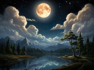 night landscape with moon and clouds moonlight water sea clouds blue landscape fantasy astronomy bla