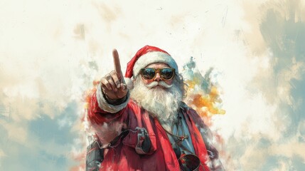 Wall Mural - Santa Claus with sunglasses, peace sign, illustration on a white background