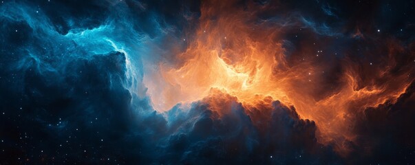 Wall Mural - nebula with contrasting blue and orange colors in outer space