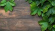 © TimelessClicks - 'A rustic wooden surface with scattered greenery and subtle highlights, creating a natural and organic texture for creative use. High Quality
