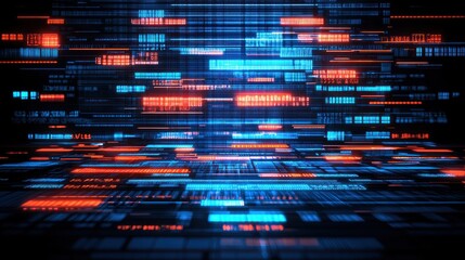 Abstract Digital Data Stream: Neon Blue and Orange Code Flowing in Cyberspace